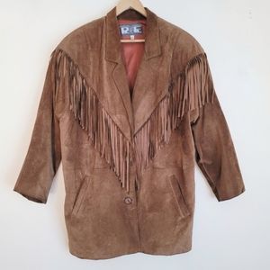 Vintage Western Boho Suede Fringe Leather Coat - L